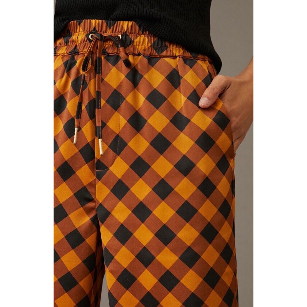 Free People Scotch & Soda Gold Black Geometric Wide Leg Boho Trouser Pants Sz XL - Picture 5 of 16